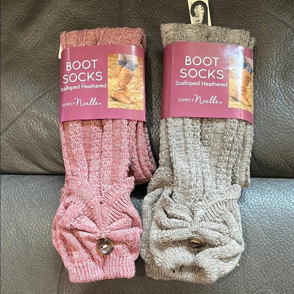 Simply Noelle Scalloped Heathered Boot Socks - Pink and Gray